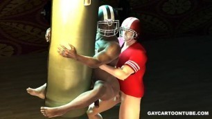 3D ebony football player taking a white cock in his tight ass