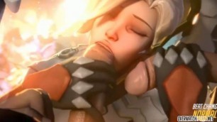 Hot Mercy from Overwatch gets to suck on big dick nicely