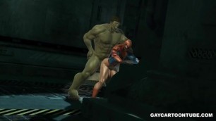 3D Cartoon Spiderman getting Blown and Fucked by the Hulk