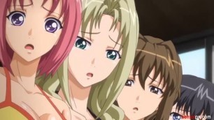 One of the three anime sisters gets banged by loads of horny dudes