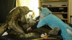 fursuit 1 people in animal costumes caress each other