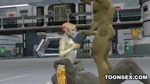 3D Cartoon Alien Vixen Getting a Double Teaming