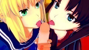 Fate/Stay Night: Fucking Rin and Saber at the same Time (3D Hentai Uncensored)
