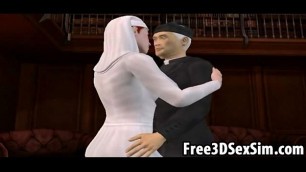Foxy 3D cartoon nun sucking on a priests hard cock