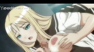 Blonde anime girl rubbing her pussy gets fucked hard
