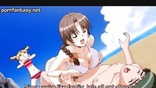 Two anime girls fingering on beach